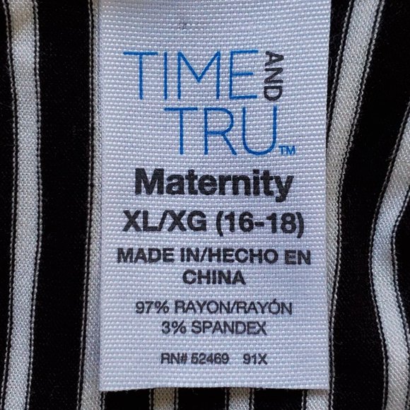 Time and Tru Stretchy Black White Striped Ruffle Maternity Top Size XL (16-18) - Picture 9 of 11
